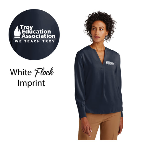 Troy Education Assoc. Brooks Brothers® Women's Open-Neck Satin Blouse BB18009 / Night Navy