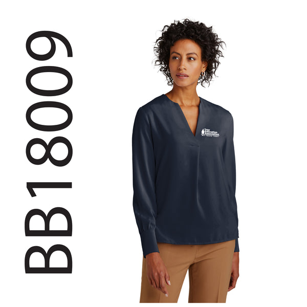 Troy Education Assoc. Brooks Brothers® Women's Open-Neck Satin Blouse BB18009 / Night Navy