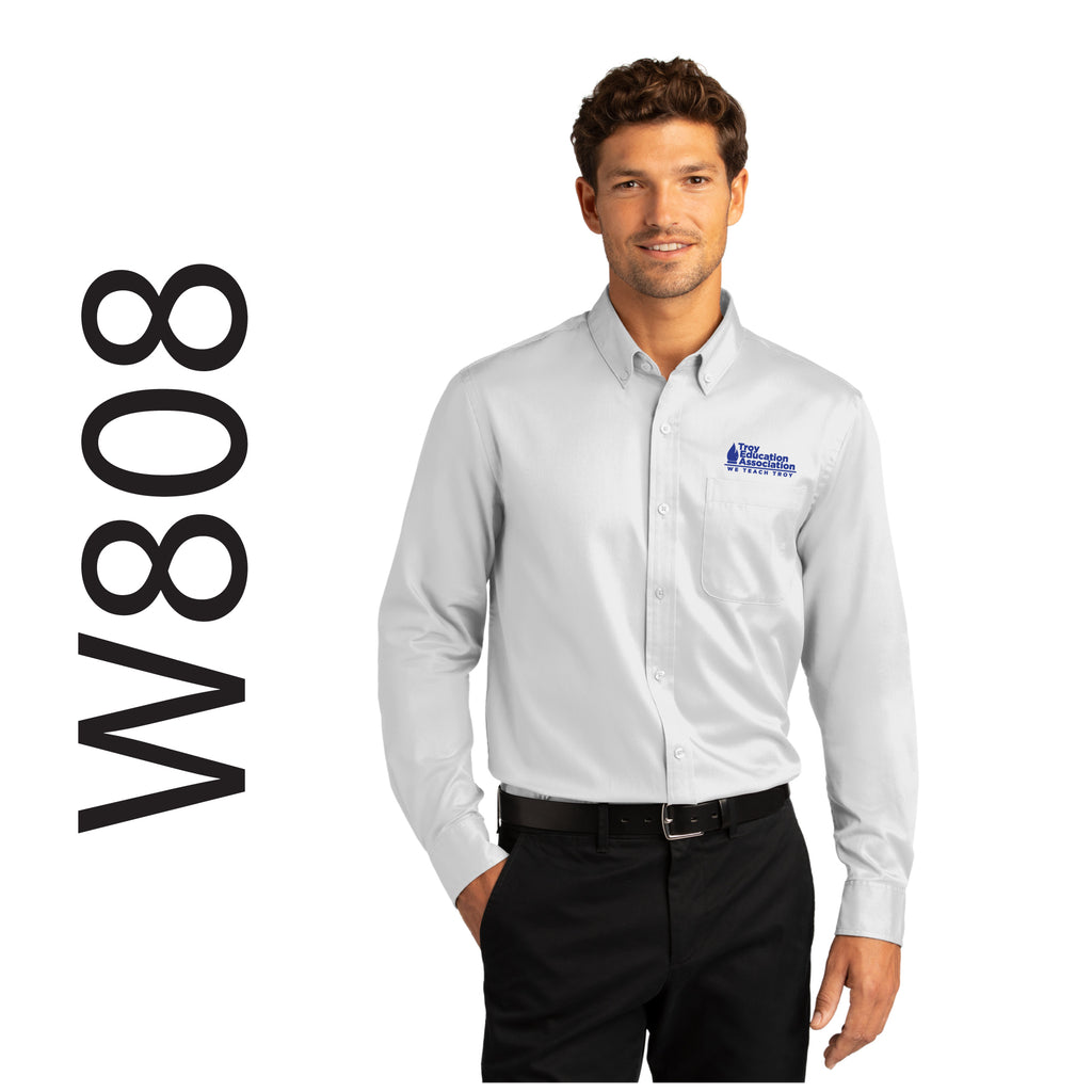 Troy Education Assoc. Port Authority® Long Sleeve SuperPro React™ Twill Shirt W808 / White