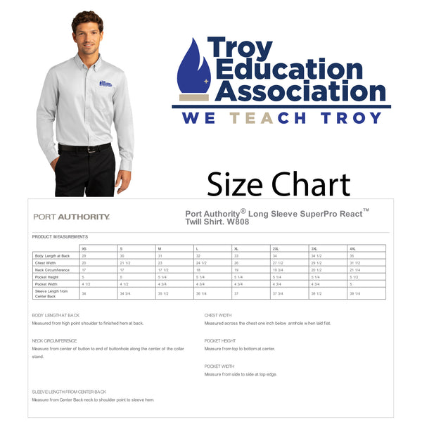Troy Education Assoc. Port Authority® Long Sleeve SuperPro React™ Twill Shirt W808 / White