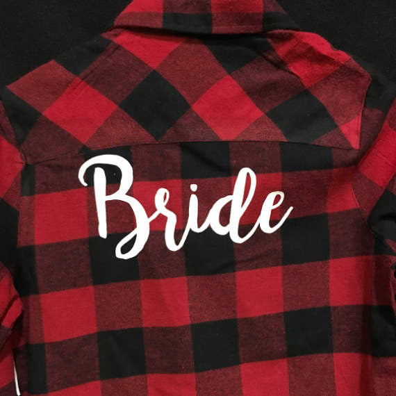 Personalize Bridal Party Ladies' Plaid Boyfriend Flannel  Get ready Shirt  Easy on & Off Flannel Comfy Boyfriend Fit