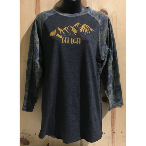 Get Lost Vintage Camo Three Quarter Sleeve Baseball Tee