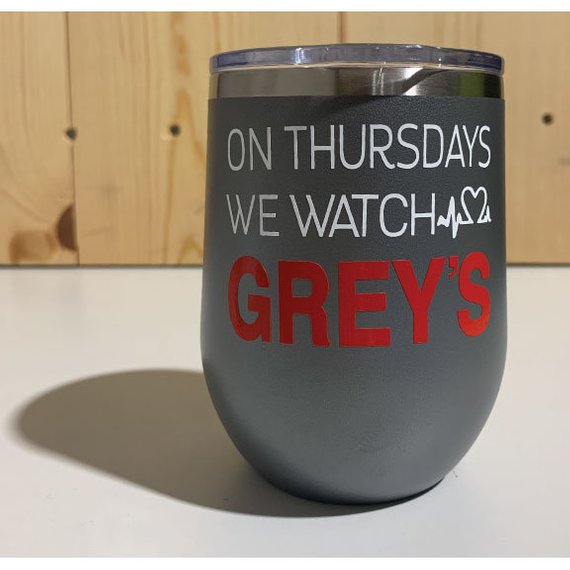 On Thursdays We Watch Greys 12oz. Vacuum Insulated Stemless Wine Tumbler