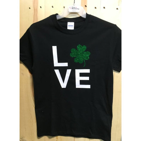 St. Patrick's Day Glitter Four Leaf Clover Love Tee