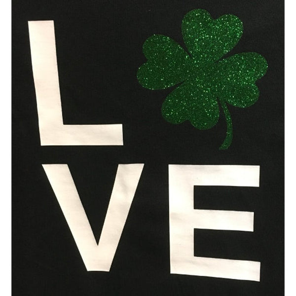 St. Patrick's Day Glitter Four Leaf Clover Love Tee