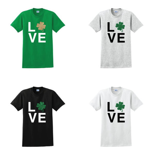 St. Patrick's Day Glitter Four Leaf Clover Love Tee