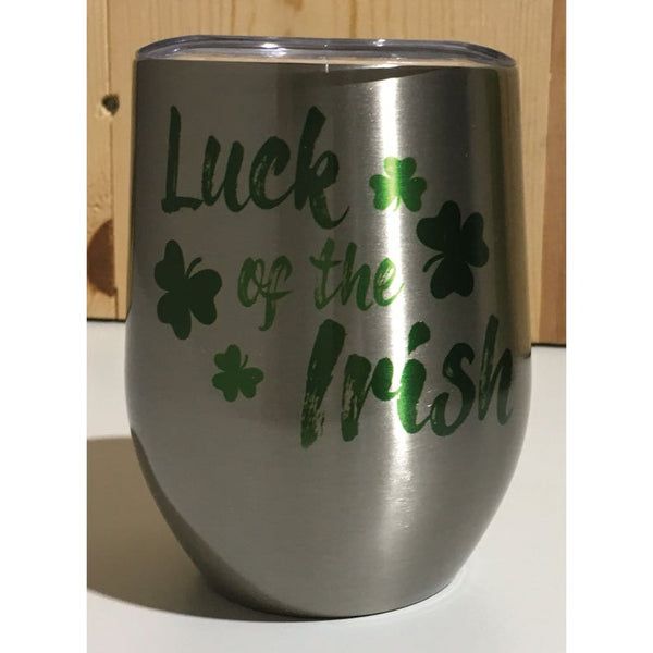 Luck of the Irish Shamrock Sublimation Stainless Steel 12oz Wine Tumbler St Patrick's Day Wine Tumbler