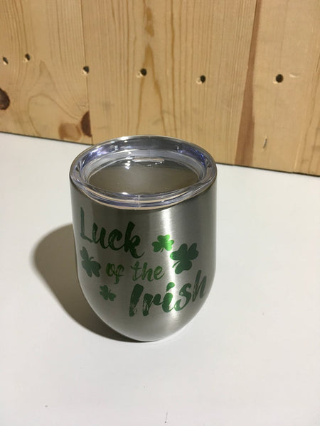 Luck of the Irish Shamrock Sublimation Stainless Steel 12oz Wine Tumbler St Patrick's Day Wine Tumbler