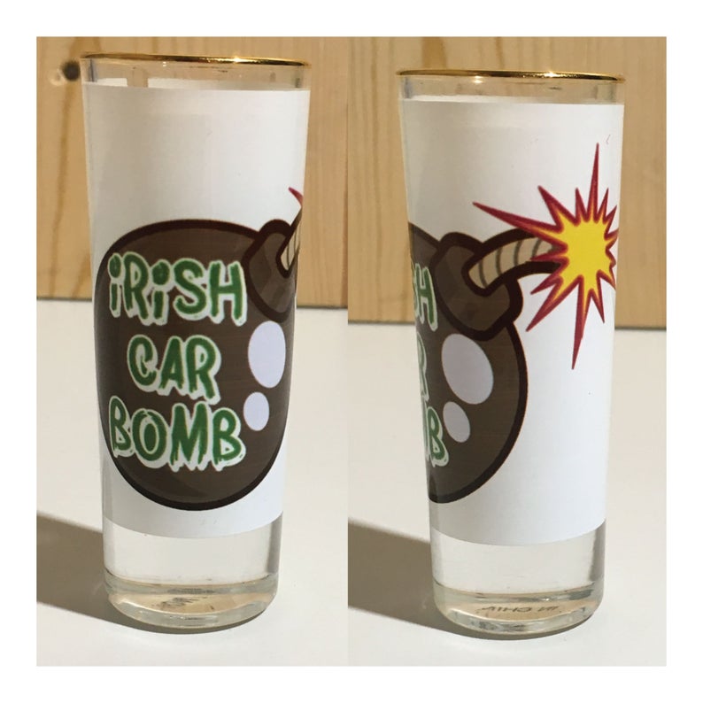 Irish Car Bomb 2.5oz Sublimatable Glass Shooter w/ Gold Rim St Patrick's Day Shot Glass Shamrock Holiday Glasses