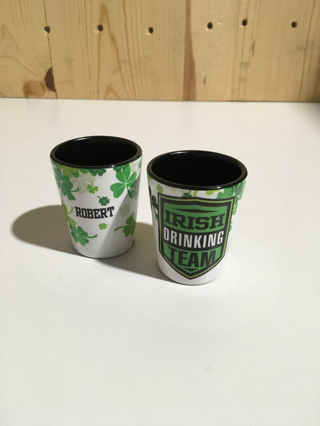 Irish Drinking Team St. Patricks Day Sublimation Ceramic 2oz Shot Glass Black Inside St. Patty's Day Drinking Glass Barware