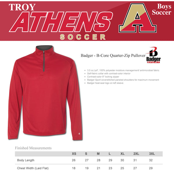 Troy Athens Boys Soccer Fall Badger B-Core 1/4 Zip Pullover