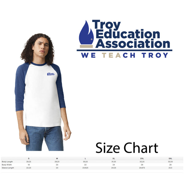 Troy Education Assoc. American Apparel - CVC Three-Quarter Sleeve Tee - 2003CVC / White-Heather Indigo