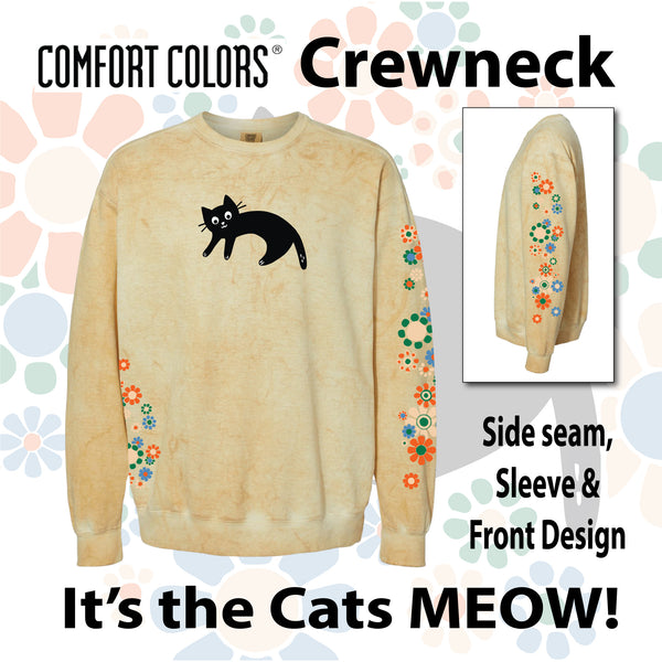 Cat Crewneck Sweatshirt / Flower Power / Comfort Colors / Black Cat Lovers / Cat Gift / Novelty Graphic Crew / Relaxed Fit / Sustainable