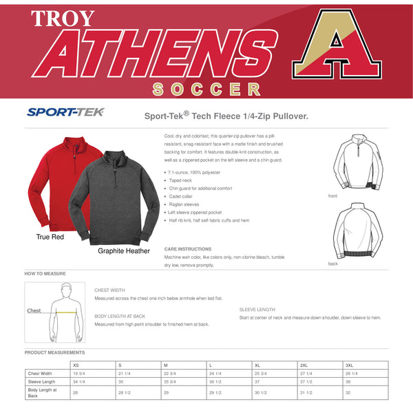 Troy Athens Boys Soccer Fall Sport-Tek Tech Fleece 1/4 Zip Pullover