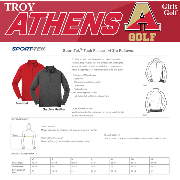 Troy Athens Girls Golf Fall 2023 Sport-Tek Tech Fleece 1/4 Zip Pullover