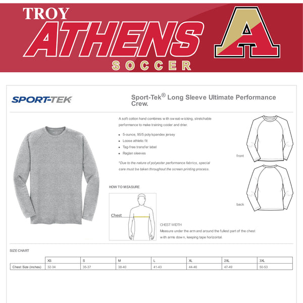 Troy Athens Boys Soccer Fall Sport-Tek Long Sleeve Performance Crew