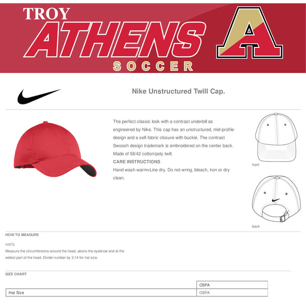 Troy Athens Boys Soccer Fall Nike Unstructured Twill Cap