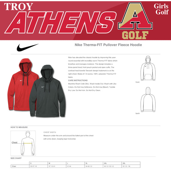 Troy Athens Girls Golf Fall 2023 Nike Therma-FIT Pullover Fleece Hoodie