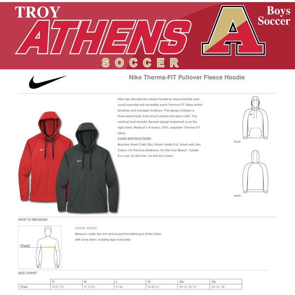 Troy Athens Boys Soccer Fall Nike Therma-FIT Pullover Fleece Hoodie