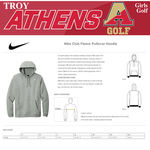 Troy Athens Girls Golf Fall 2023 Nike Club Fleece Pullover Hoodie