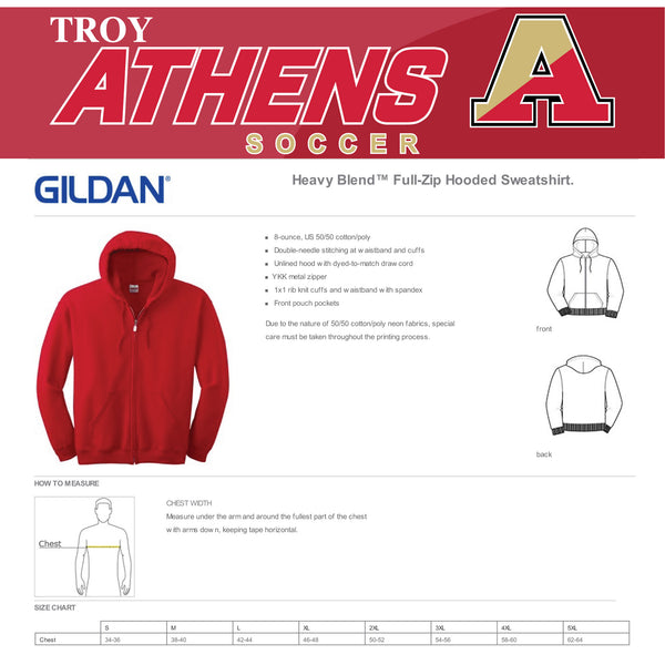 Troy Athens Boys Soccer Fall Gildan - Heavy Blend Full-Zip Hooded Sweatshirt