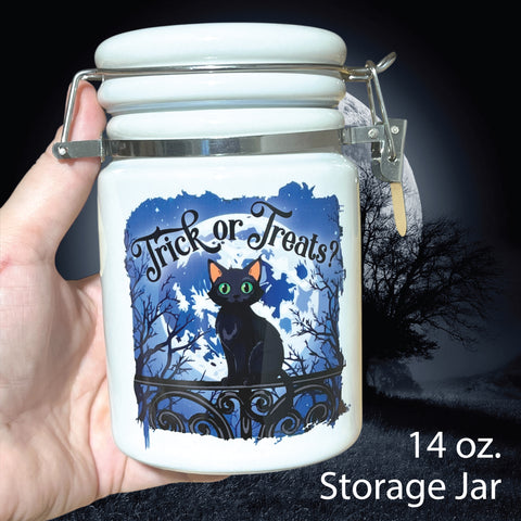 Black Cat TRICK or TREATS? Storage Jar / Halloween / Funny Jar / Cat Treats Container / Black Cat Lovers / Fun with Catnip