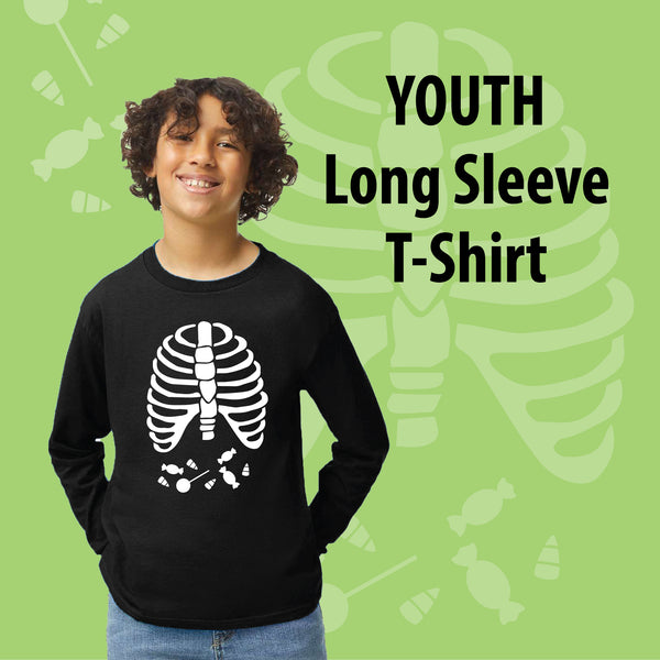 Candy Ribs "GLOW in the Dark" Long Sleeve T-shirt/ Trick or treat/ Halloween Party/ Skeleton Fun/ Adults, Kids, Infant/ Family Novelty Fun