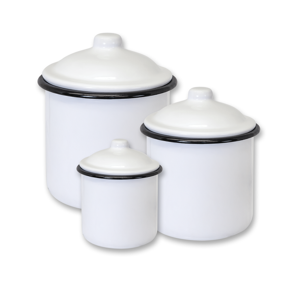 Set of 3 White/Black Canisters with lid