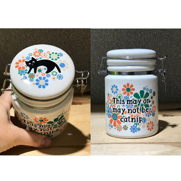 This May Or May Not Be Catnip STASH JAR | 14oz White Sublimation | Flower Power | Funny Weed Jar | Cat Treats Container | Black Cat Lovers