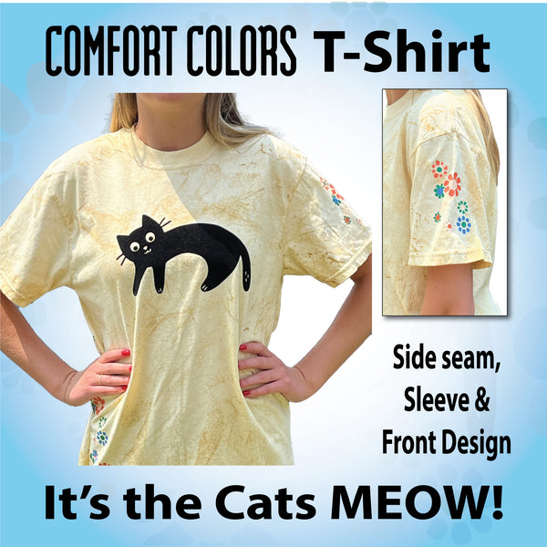 Cat T-Shirt / Flower Power / Comfort Colors / Black Cat Lovers / Cat Gift / Novelty Graphic TShirt / Soft Washed / Sustainable / Color Blast