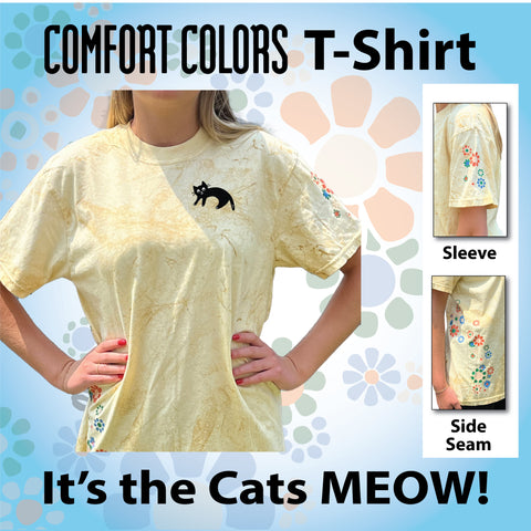 Cat T-Shirt / Flower Power / Comfort Colors / Black Cat Lovers / Cat Gift / Novelty Graphic TShirt / Soft Washed / Sustainable / Color Blast