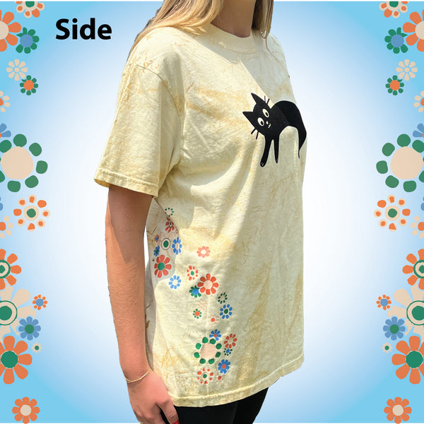 Cat T-Shirt / Flower Power / Comfort Colors / Black Cat Lovers / Cat Gift / Novelty Graphic TShirt / Soft Washed / Sustainable / Color Blast