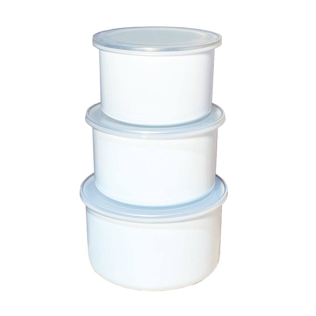 Set of 3 Enamel Containers with Flexible Plastic Lids