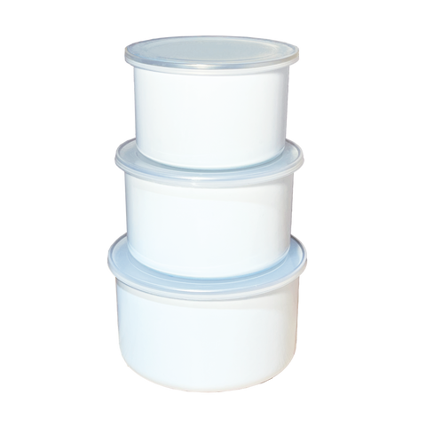 Set of 3 Enamel Containers with Flexible Plastic Lids