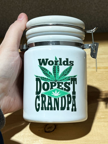 World's Dopest GRANDPA Ceramic 14oz White Sublimation / Weed Stash Jar / Mary Jane / Ganja Jar / Snoop / That's Dope / Weed Grandfather / Higher / Papa