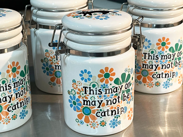 This May Or May Not Be Catnip STASH JAR | 14oz White Sublimation | Flower Power | Funny Weed Jar | Cat Treats Container | Black Cat Lovers