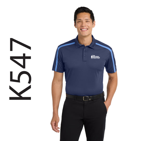 Troy Education Assoc. Port Authority. Silk Touch Performance Colorblock Stripe Polo. K547. Navy/Carolina Blue