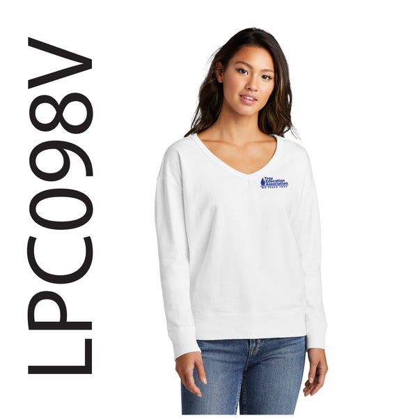 Troy Education Assoc. Port & Company® Women's Beach Wash® Garment-Dyed V-Neck Sweatshirt LPC098V / White