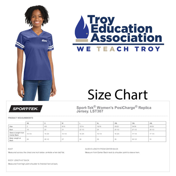 Troy Education Assoc. Sport-Tek® Women's PosiCharge® Replica Jersey. LST307 / True Royal/White