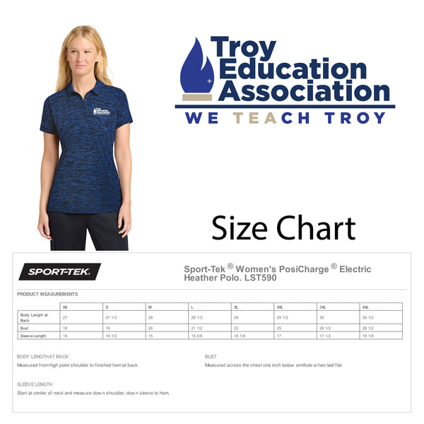 Troy Education Assoc. Sport-Tek® Women's PosiCharge® Electric Heather Polo. LST590 / Dark Royal/Black Electric