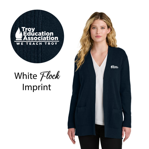 Troy Education Assoc. Port Authority® Women's Easy Care Open-Front Cardigan Sweater LSW2890 / River Blue Navy