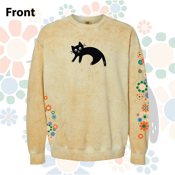 Cat Crewneck Sweatshirt / Flower Power / Comfort Colors / Black Cat Lovers / Cat Gift / Novelty Graphic Crew / Relaxed Fit / Sustainable