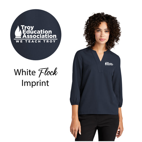 Troy Education Assoc. Mercer+Mettle® Women's Stretch Crepe 3/4-Sleeve Blouse MM2011 / Night Navy