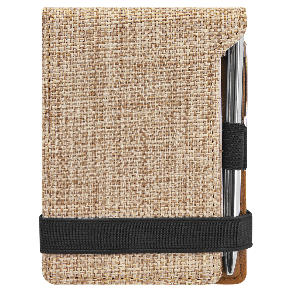 3 1/4" x 4 3/4" Sublimatable Burlap Mini Notepad with Pen