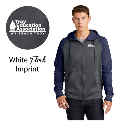 Troy Education Assoc. Sport-Tek® Varsity Fleece Full-Zip Hooded Jacket ST236 / Dark Smoke Grey-Navy