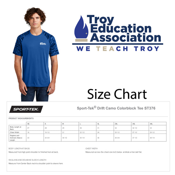 Troy Education Assoc. Sport-Tek® Drift Camo Colorblock Tee. ST376 / True Royal
