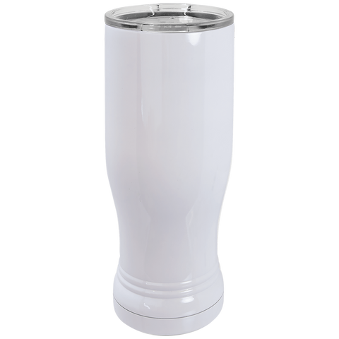 White Sublimatable 14 oz. Polar Camel Pilsner with Clear Lid