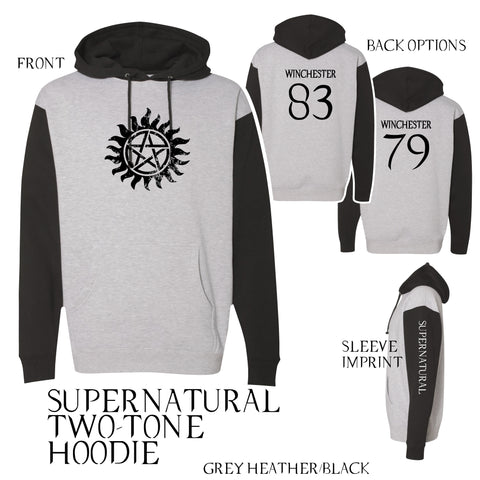 Supernatural Two-Tone Heavyweight Hooded Sweatshirt Dean Sam Winchester / Monster Hunter / Supernatural