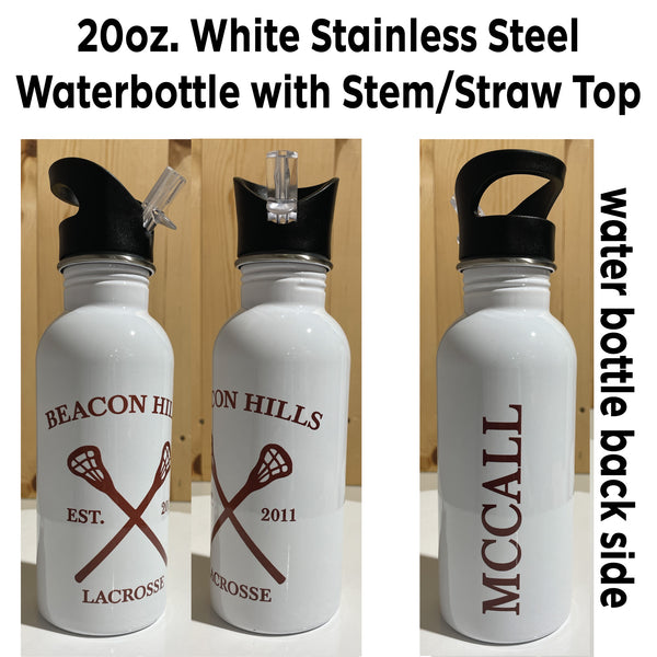 Teen Wolf Beacon Hills Lacrosse 20oz Stainless Steel Water Bottle / Clear w/ Straw Top / Stilinski McCall Waterbottle / White WaterBottle