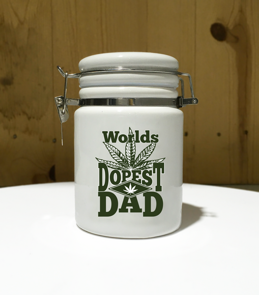 World's Dopest DAD Ceramic 14oz White Sublimated Weed Stash Jar Mary Jane Ganja Jar Snoop That's Dope Weed Dad Higher World's Best Dad / 420